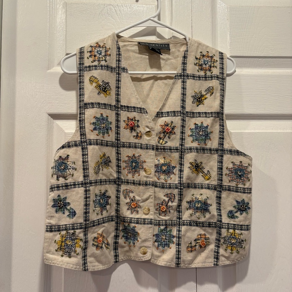 Vintage New Identity Patchwork Button Up Vest - Size Large